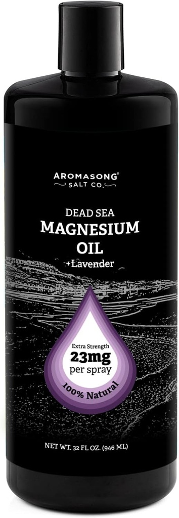 Aromasong Magnésium Spray Lavande - Extra Strength (23mg dans chaque Spritz) 32 Oz Recharge bouteille, naturel et pur Magnésium Spray huile - Fabriqué aux États-Unis - pour le désagrément des jambes et favorise un sommeil calme