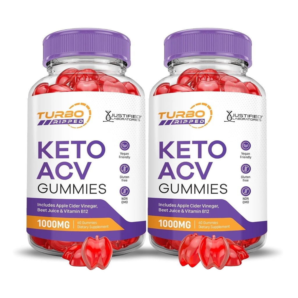 Laboratoires justifiés (2 Pack Turbo Ripped Keto ACV Advanced Formula 1000MG Vinaigre de cidre de pomme Keto formulé avec du jus de betterave de grenade en poudre B12 Vegan Non OGM 120 Gummies