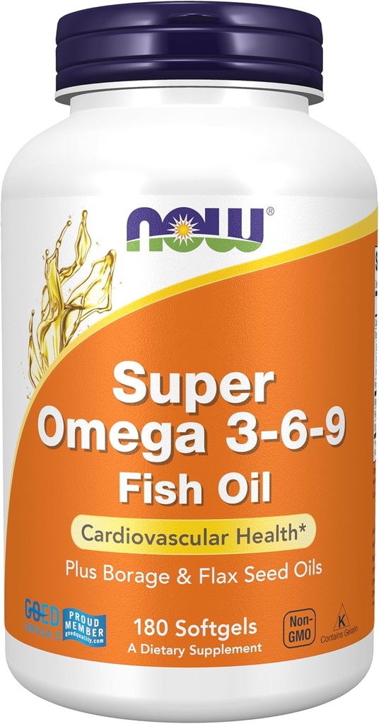 MAINTENANT compléments alimentaires, Super Omega 3-6-9 1200 mg avec un mélange d'huiles de poisson, de bore et de lin, 180 softgels