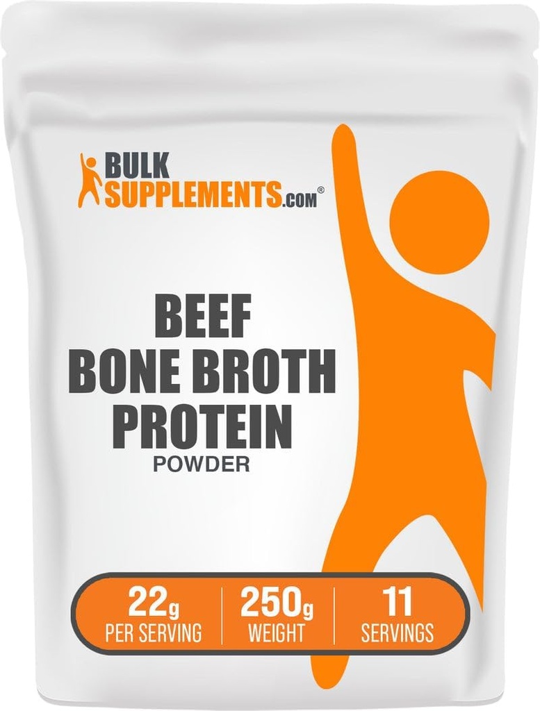 BulkSupplements.com Beef Bone Broth Protein Powder - Bovine Bone Broth Protein, Lactose Free Protein Powder - Dairy Free & Gluten Free, 22g per Serving, 250g (8.8 oz) (Pack of 1)