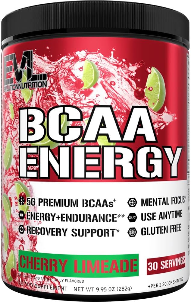 EVL BCAAs Amino Acides Poudre - BCAA Énergie Poudre de pré-entraînement pour la récupération des muscles La croissance maigre et l'endurance - Réhydratation de la boisson de récupération après l'entraînement avec la caféine naturelle - Cherry Limeade