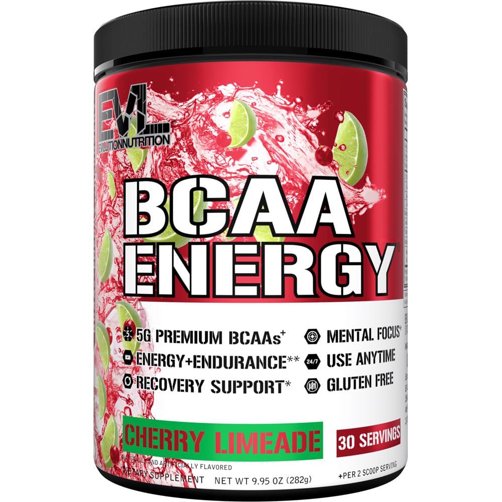 EVL BCAAs Amino Acides Poudre - BCAA Énergie Poudre de pré-entraînement pour la récupération des muscles La croissance maigre et l'endurance - Réhydratation de la boisson de récupération après l'entraînement avec la caféine naturelle - Cherry Limeade