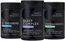 Sport Research Complexe de Sommeil Capsules Vegan sans mélatonine, Supplément L-Theanine double résistance pour Focus, Relaxation et Alerte et Softgels Ashwagandha pour Relaxation, Calme et Sommeil