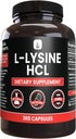 INGRÉDIENTS ORIGINAUX L-Lysine HCl (365 Capsules) Pas de Magnésium ou de Rice Filters, Toujours Pure, Verified Lab