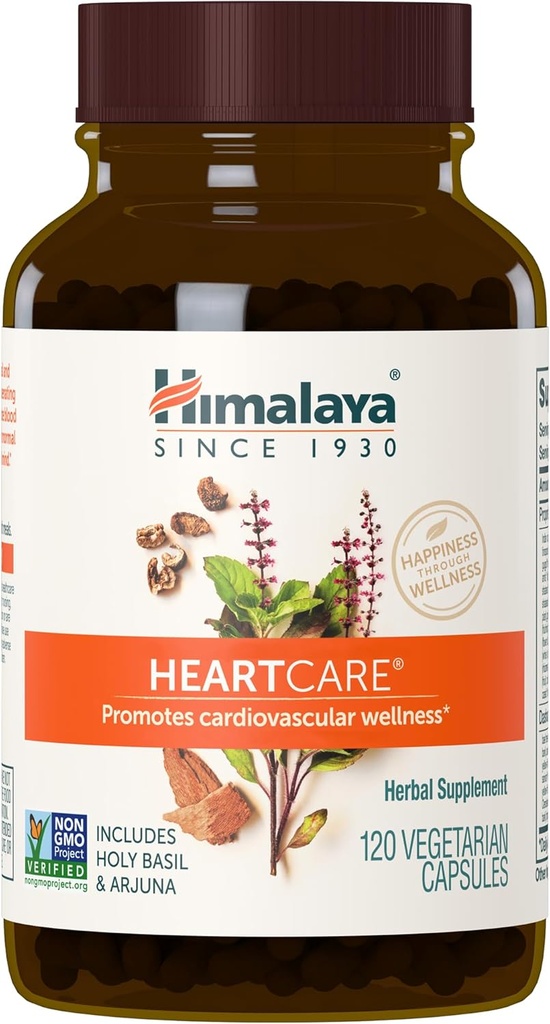 Himalaya HeartCare - Suppléments de santé cardiaque à base de plantes avec Ashwagandha et Amla - Vegan, non-OGM, sans gluten, 720 mg, 120 capsules