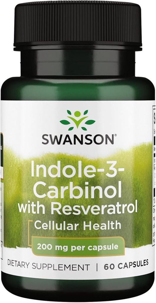 Swanson Indole-3-Carbinol avec resvératrol - Supplément I3C Promouvoir la protection cellulaire - Supplément naturel pour aider à maintenir l'équilibre hormonal sain - (60 capsules, 200 mg chacune)
