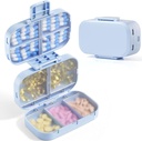MEACOLIA Triple plieuse Organisateur de pilules, 9 compartiments Cas de pilule de voyage avec grande capacité, boîte à pilules quotidienne Petit contenant de pilules pour la vitamine, huile de foie de morue, suppléments (bleu)