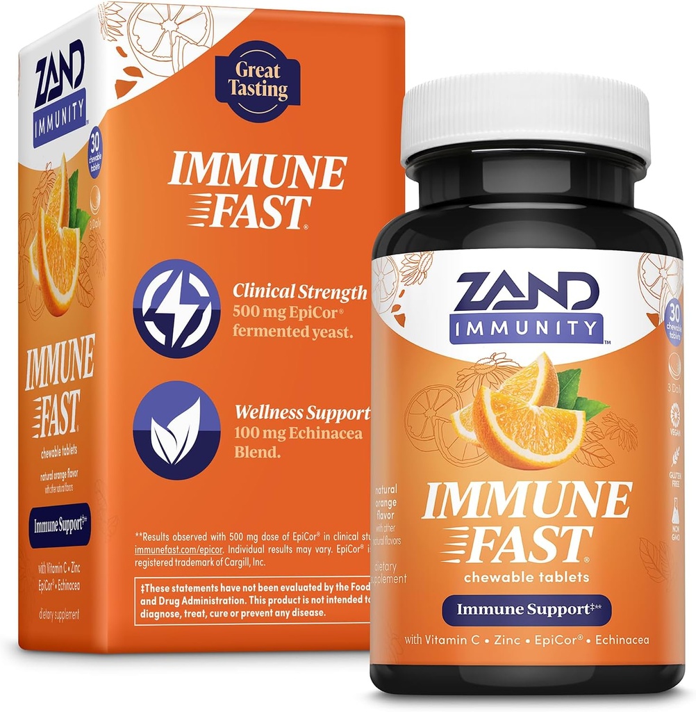 Zand Immune Fast Zesty Orange Chews (en anglais seulement) stimule la réponse immunitaire et l'activité cellulaire avec Echinacea, 30 comprimés, 10 Serv.