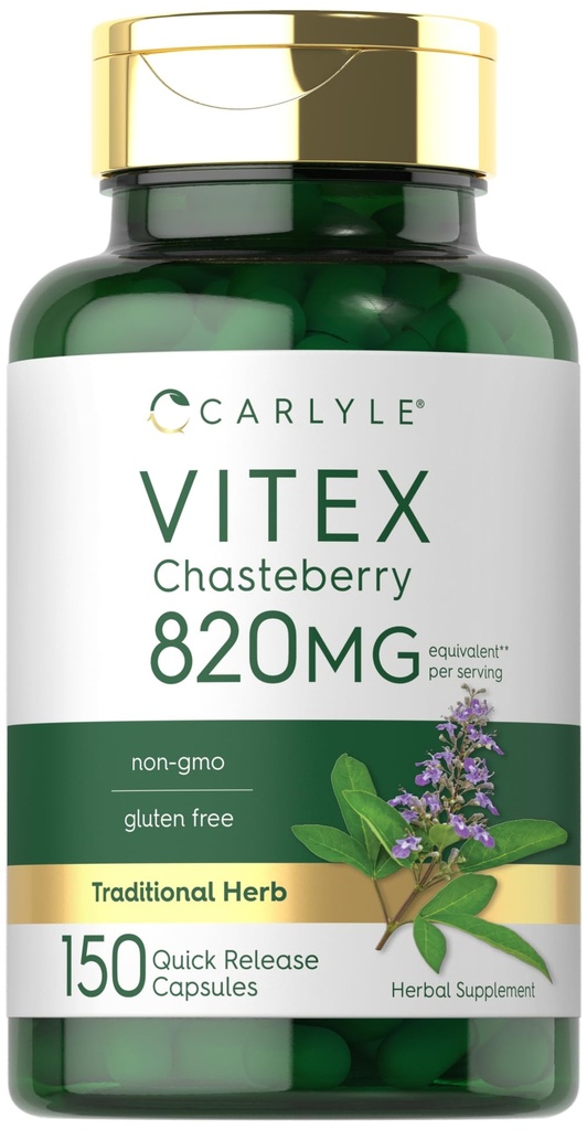 Carlyle Vitex Supplément de fraise de chasteberry (en anglais) 820mg (en anglais) 150 Capsules (en anglais) Vitex Agnus-Castus Fruit pour femmes (en anglais) Non-OGM, sans gluten