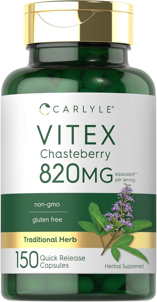 Carlyle Vitex Supplément de fraise de chasteberry (en anglais) 820mg (en anglais) 150 Capsules (en anglais) Vitex Agnus-Castus Fruit pour femmes (en anglais) Non-OGM, sans gluten