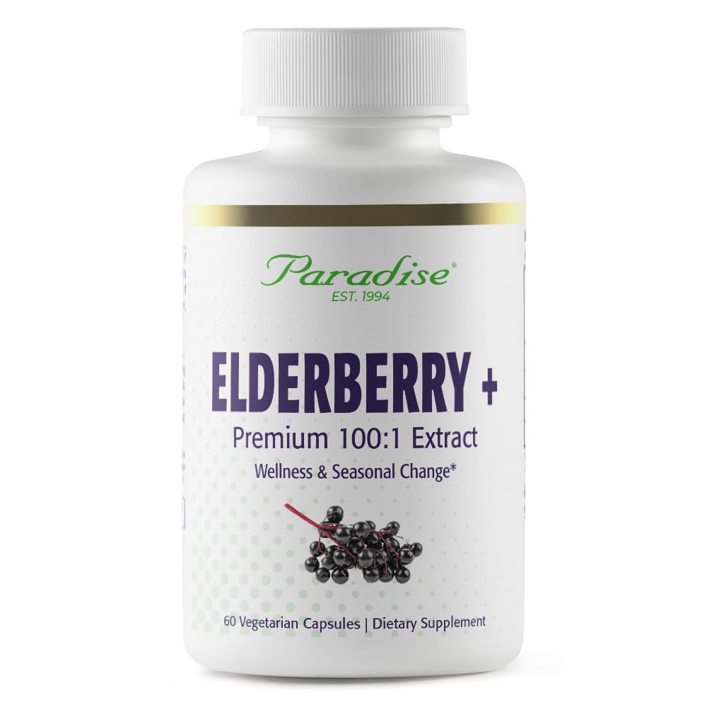 Herbes paradisiaques Elderberry avec extrait de zinc, soutient les défenses naturelles du corps, Super Potent, Ultra Pure, végétalien, non OGM, sans gluten, 60 capsules végétariennes