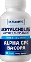 acétylcholine, alpha GPC Choline 600mg + Bacopa, mieux que chaque seul. Supplément acétylcholine plus fiable (supporte mémoire et apprentissage), 60 capsules