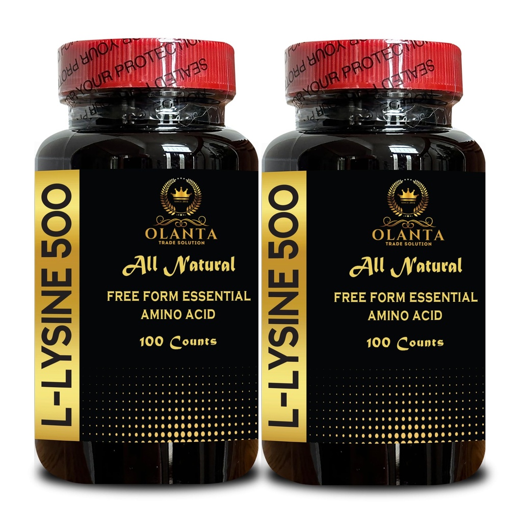 L-LYSINE 500 - L-Lysine 500mg, pour une fonction immunitaire saine, soutient la synthèse collagène, sans soja, sans gluten, sans OGM, supplément de lysine soutient des lèvres et des tissus oraux sains - 2 bouteilles 200 comtes
