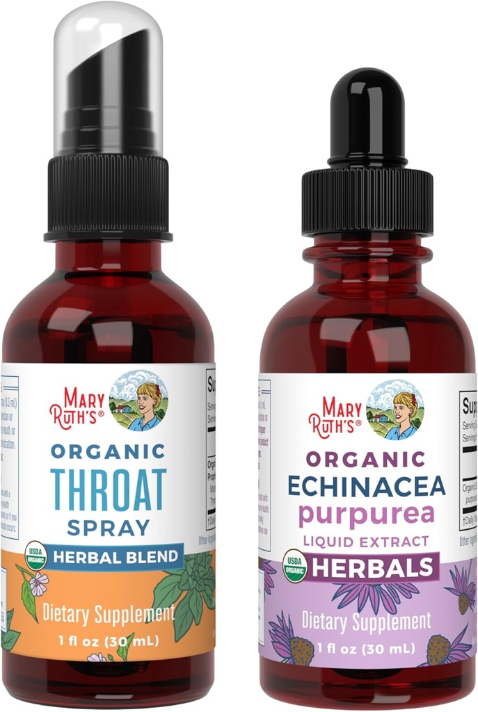 MaryRuth Organics Throat Spray (Unflavored) & Echinacea Purpurea Drops (en anglais seulement) USDA Organic, Clean Label Project Vérified®.