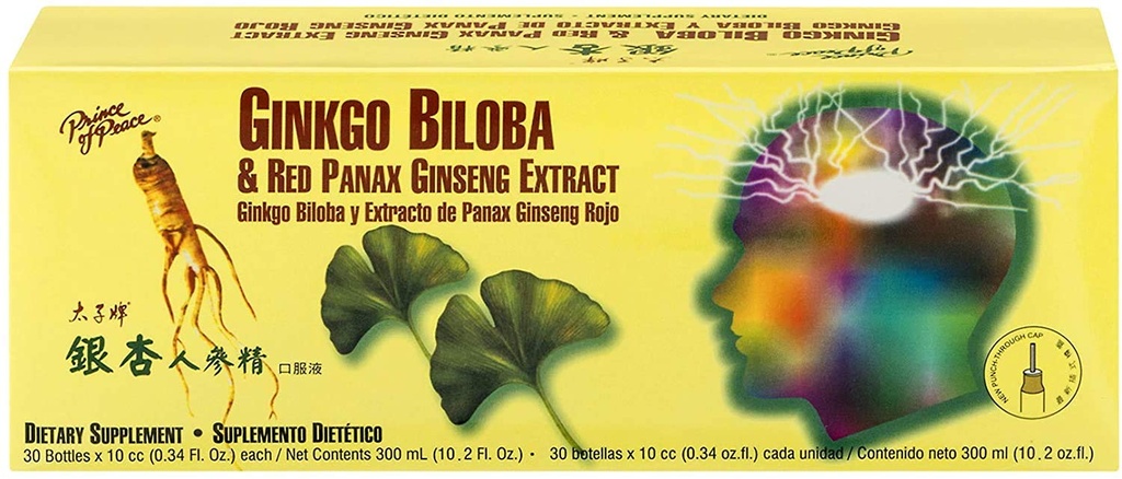 Prince de la Paix Ginkgo Biloba et Red Panax Ginseng Extract, 30 bouteilles 0,34 oz