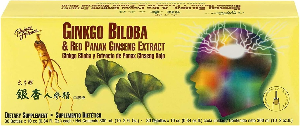 Prince de la Paix Ginkgo Biloba et Red Panax Ginseng Extract, 30 bouteilles 0,34 oz