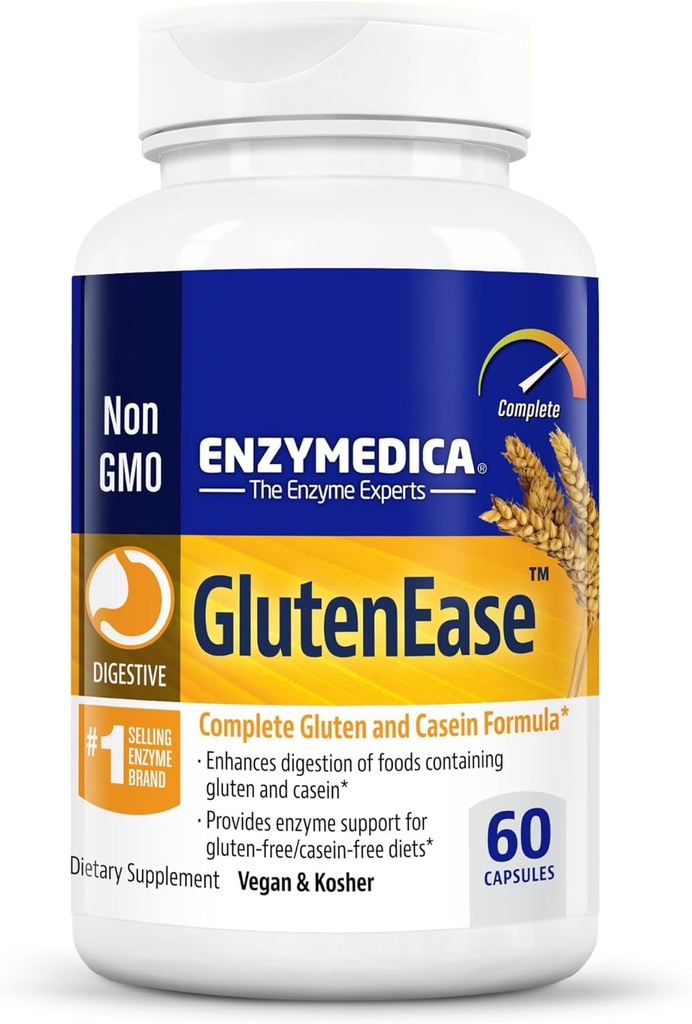 Enzymedica GlutenEase, enzymes digestives avancées pour les femmes et les hommes, formule à action rapide pour le soulagement et la santé digestive, aide à briser le gluten et la caséine, 60 capsules