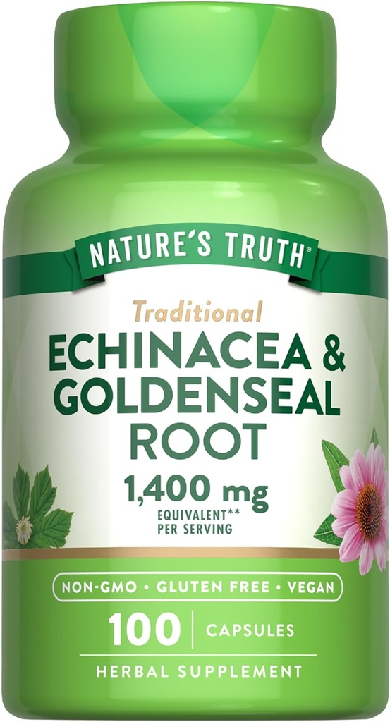 Nature's Truth Echinacea Capsules de seaux d'or de 1400mg.100 Comte.