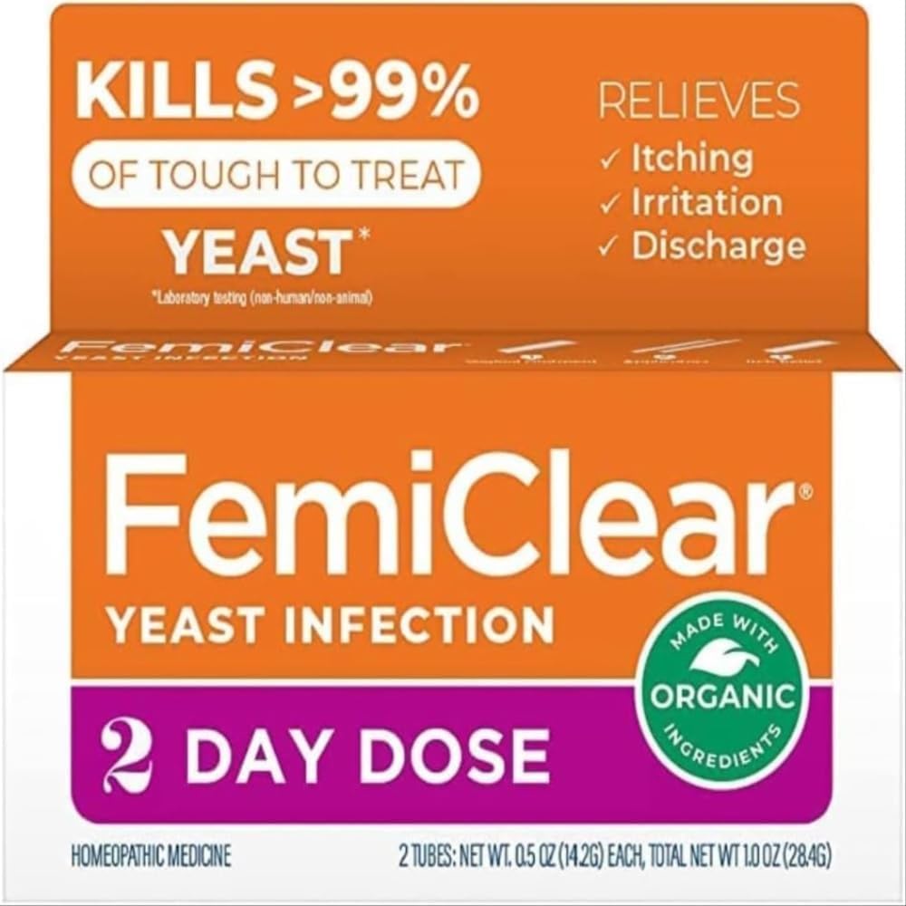 FemiClear 2 jours d'infection à levure et de contrôle des démangeaisons, pour des symptômes modérés à intenses, faits avec des ingrédients tout-naturels et biologiques, plus onguent anti-Itch externe pour les soins apaisants