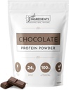 JUST INGRÉDIENTS Poudre de protéines $ 15 portions $ 24g Protéines $ Saveur de chocolat faite avec 100% d'herbe, non-dénaturé Whey $ Cinq sources différentes d'ingrédients organiques entiers alimentaires