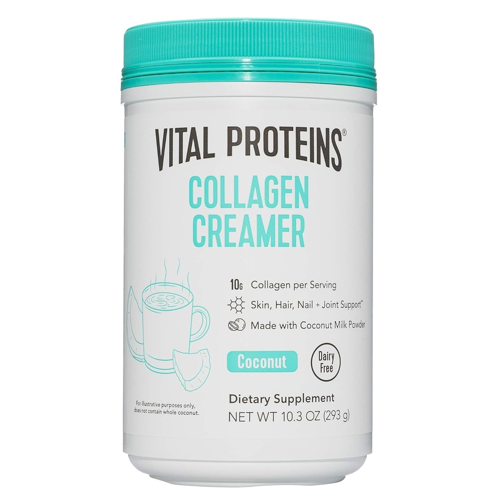 Protéines vitales Crème de café collagène, non laitière et faible en poudre de sucre avec supplément de peptides collagènes - Soutien cheveux sains, peau, ongles avec des MCT en manque d'énergie - noix de coco 10.3oz