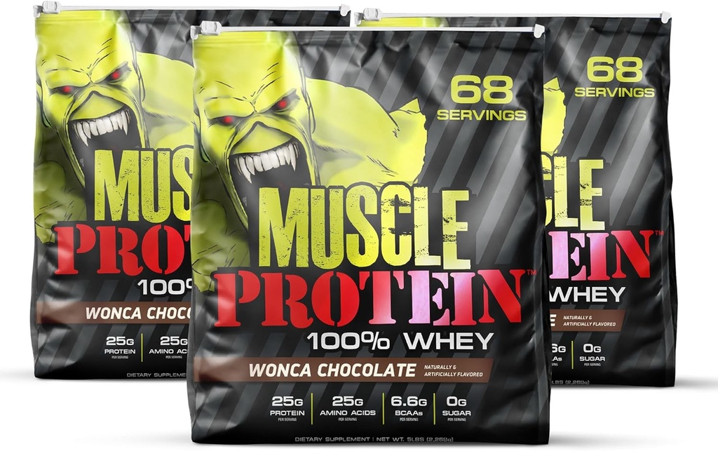 LABES COLOSSALES Muscle Whey Protéine Aromatisée Poudre de protéines, 25 000 mg Acides aminés/Serveur, Filtré à froid (Paquetage May Vary) (15 livres (paquet de 3), Chocolat)