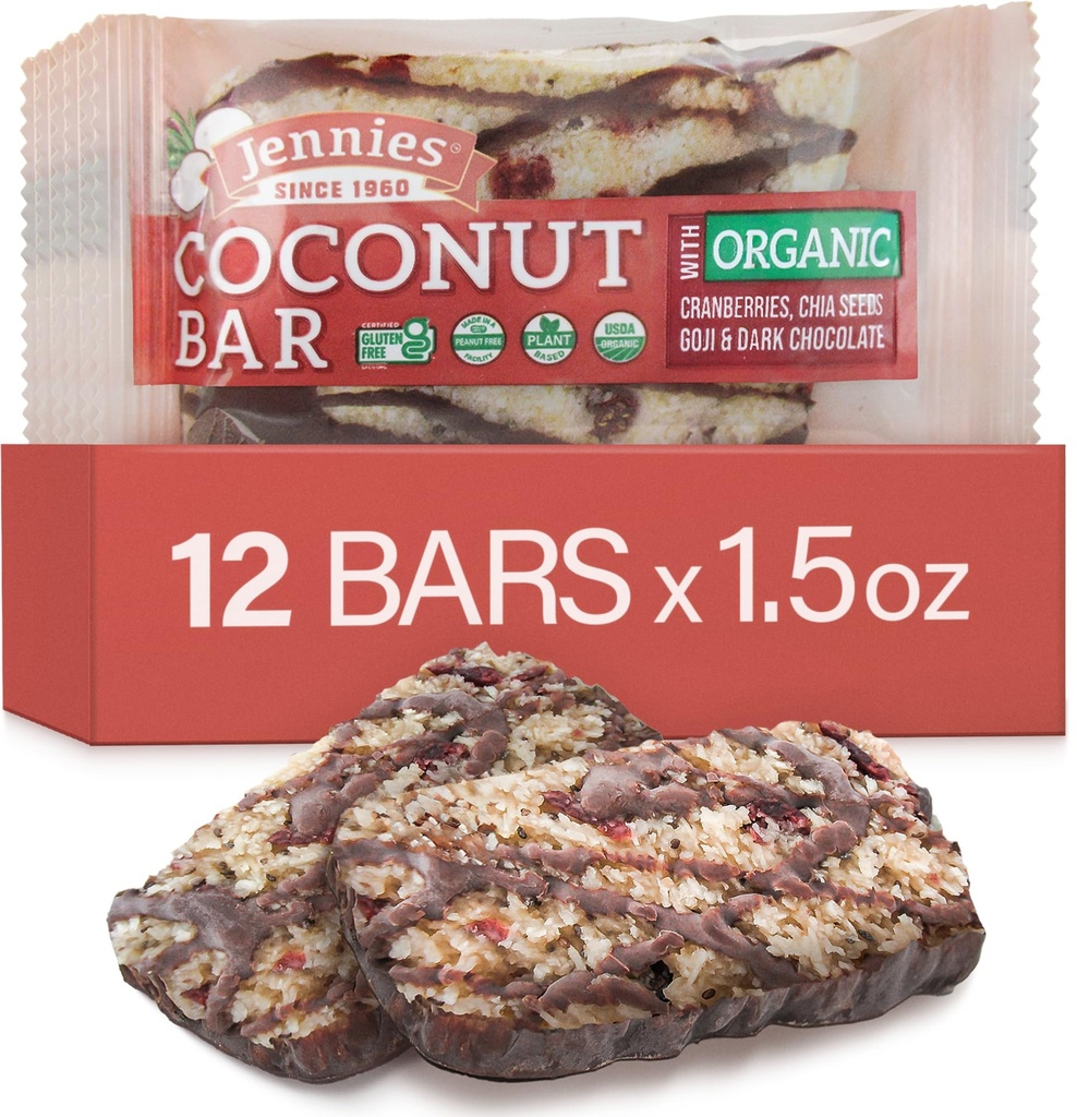 Barre de noix de coco Goji Moji biologique crue de Jennies, 1,5oz (12 pack)