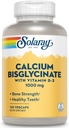 Solaray Bisglycinate de calcium 1000mg avec vitamine D-3, supplément calcium chélaté pour la force osseuse et le soutien des dents saines, absorption améliorée et facile à digérer, 30 portions, 120 VegCaps