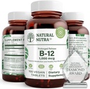 Vitamine naturelle Nutra B12 1000 mcg, Promouvoir la santé cardiaque et nerveuse, Cobalamine B12 Supplément, Phosphate de calcium, Aide dans la santé métabolique, Absorption optimale, Sans gluten, Sans sucre, 100 comprimés végétaliens