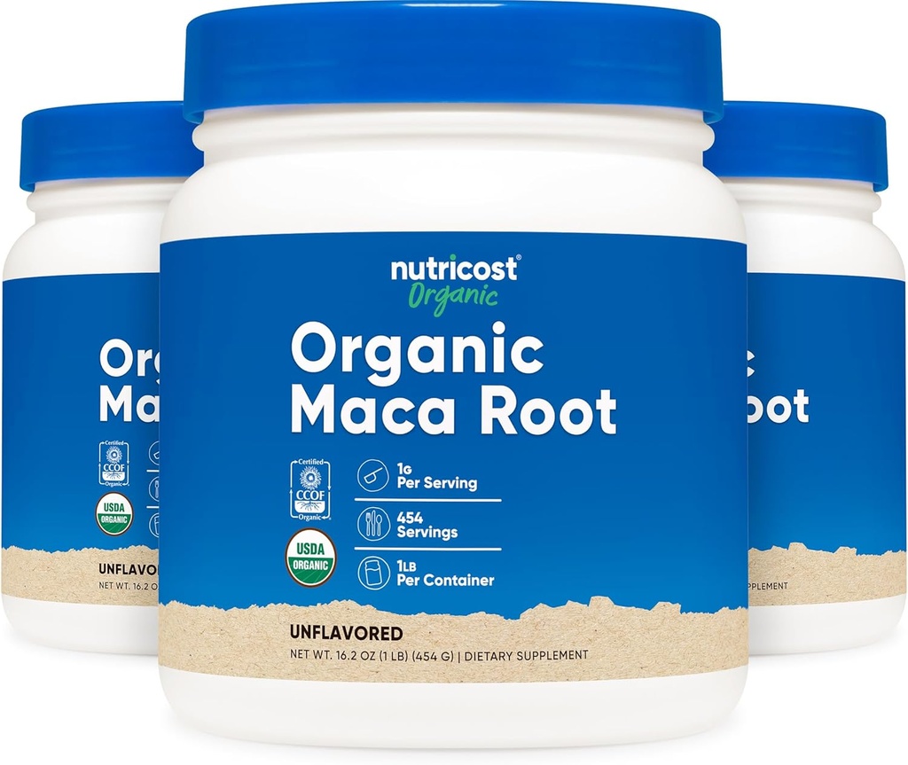 Poudre de racine de maca biologique de Nutricost (1LB chaque) (3 paquets)