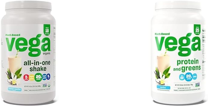 Vega poudre de protéines biologiques tout-en-un et protéines végétales et vertes poudre de protéines, Vanille - 20g de protéines végétales et légumes