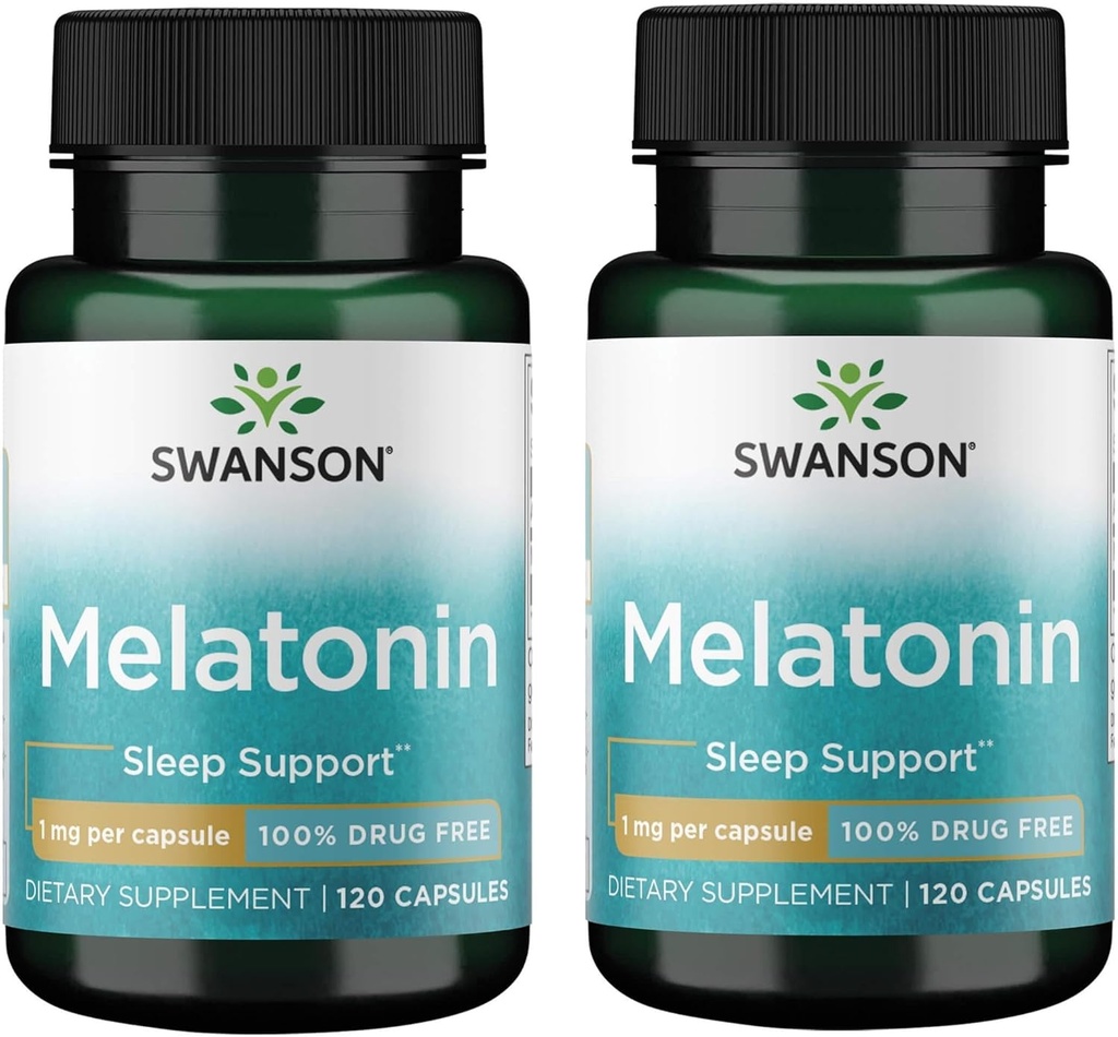 Swanson Melatonine - Supplément à base de plantes - Sommeil et relaxation - 120 capsules, 1mg chacune (2 boîtes)