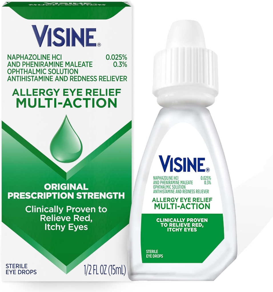 Visine Allergie Eye Relief Multi-Action Antihistamine et Redness Reliever gouttes oculaires avec Maléate de Phéniramine et HCl Naphazoline, Traitement Allergie Eye Drop pour Rouge, Eyes démangeaisons, 0,5 fl. oz