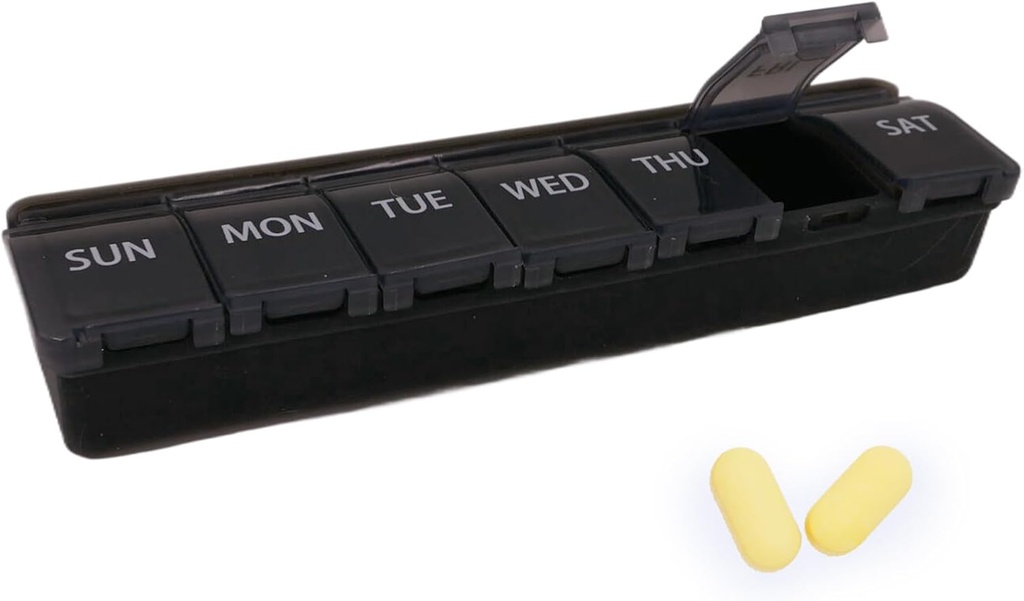 Silicone Weekly Pill Organizer, Boîte à pilules de 7 jours Boîte de médecine De l'arthrite-Ami, grand cas de médecine Compact Pill Container pour pilule, vitamine et huile de poisson (noir)