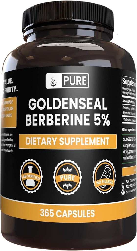 PURE ORIGINAL INGRÉDIENTS Goldenseal Berberine No Magnésium or Rice Fillers, Toujours pur, Lab Vérifié (365 comte)