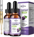 2 paquets de gouttes liquides de magnésium, gouttes liquides de magnésium glyciné avec Taurate et Citrate, Potassium, Omega3, L-Theanine, Ashwagandha, D3, B6, B12 pour le sommeil, Muscle, Coeur, Sans sucre