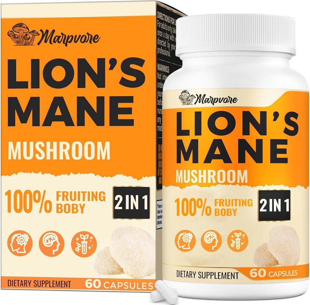 50X Strength Potency Cerveau Suppléments pour la mémoire et la concentration - 1400mg Lions Mane Supplément Capsules - 60 Capsules