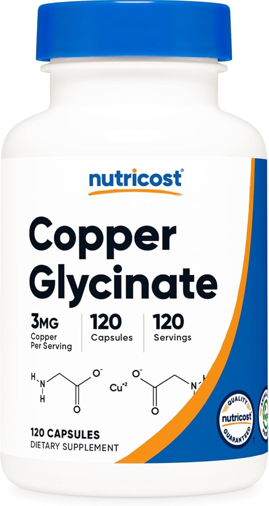 Nutricost Capsules de glycinate de cuivre (120 Capsules, 3MG Cuivre par portion) - Non OGM, végétalien