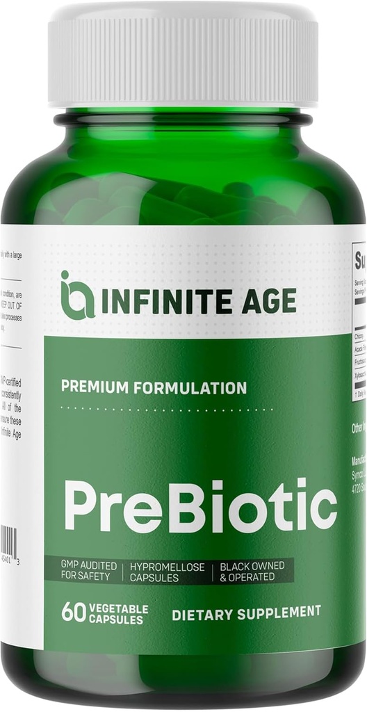 INFINITE AGE Capsules prébiotiques, 60 Compte - Supplément de fibre prébiotique FOS Premium avec Chicory et Acacia - Santé digestif pour les hommes Femmes