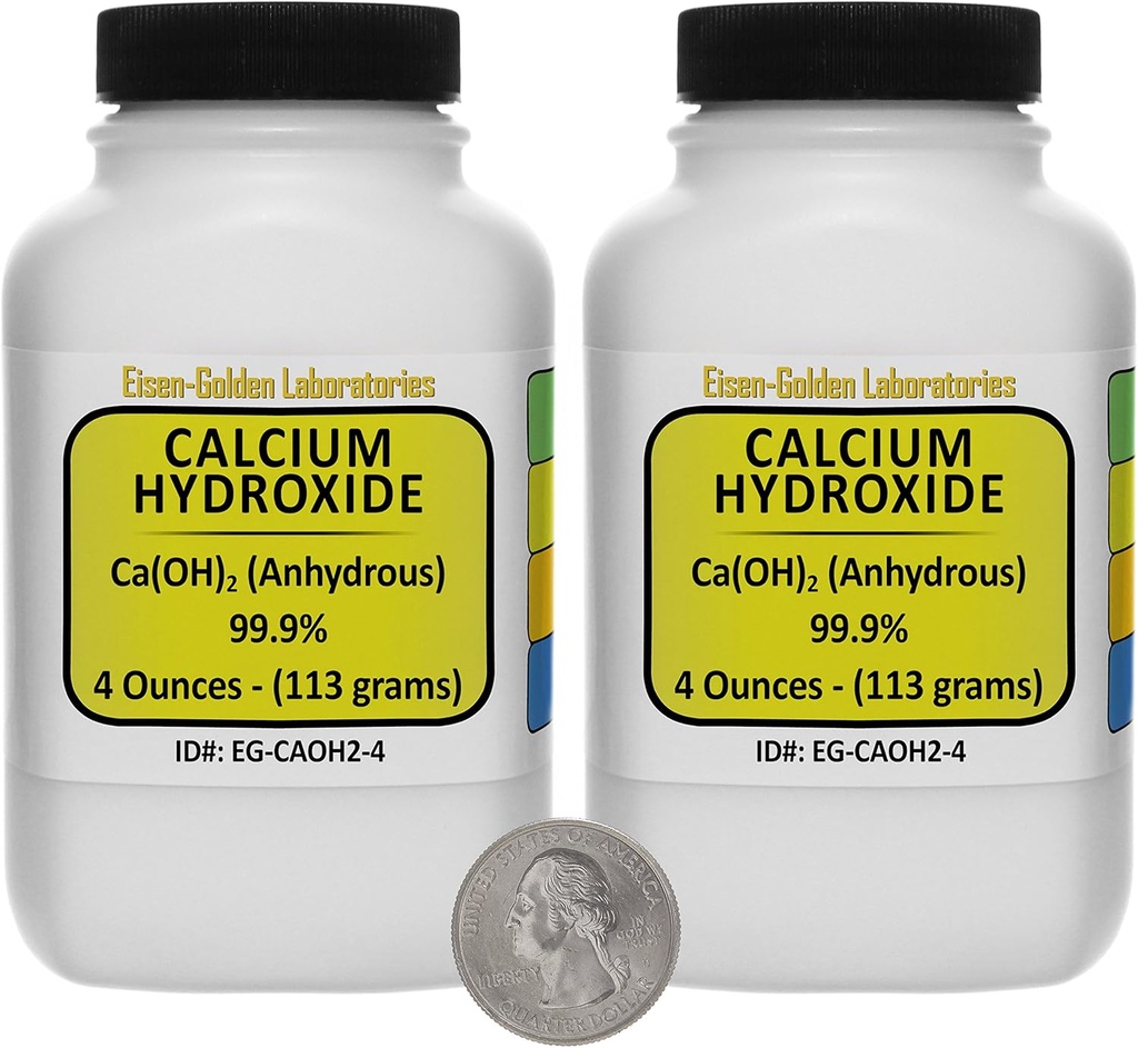 Calcium Hydroxide [Ca(OH)2] 99.9% ACS Grade Powder 8 Oz in Two Space-Saver Bottles