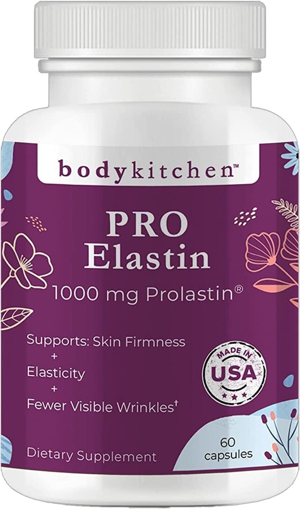 Cuisine du corps Pro-Elastin, supplément d'élastine de 1000 mg, aider à réduire les signes de vieillissement, amélioration de la santé de la peau, fermeté et élasticité, moins de rides, bouchons de légumes, (paquet de 1)