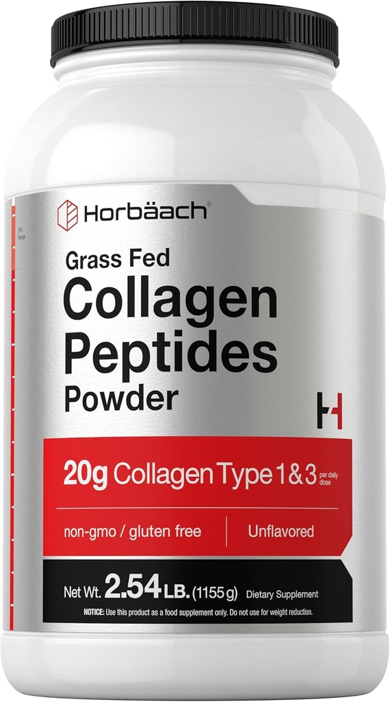 Horbaach Collagen Peptides Powder 40 oz | Unflavored | for Men & Women | Grassfed Type I & III | Non-GMO, Gluten Free Supplement