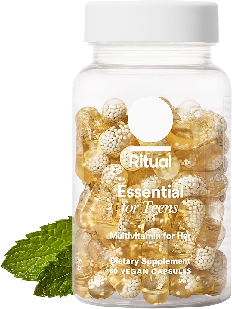 Ritual Teen Vitamins for Girls - Zinc, Vitamin A and D3 for Immune Function Support*, Omega-3 DHA & B12 for Brain Health, Non-GMO, Mint Essenced, 30 Day Supply, 60 Vegan Capsules