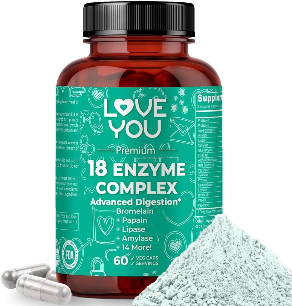 Love You 18 Enzyme Complex – Enzymes digestifs à base végétale pour les femmes & les hommes