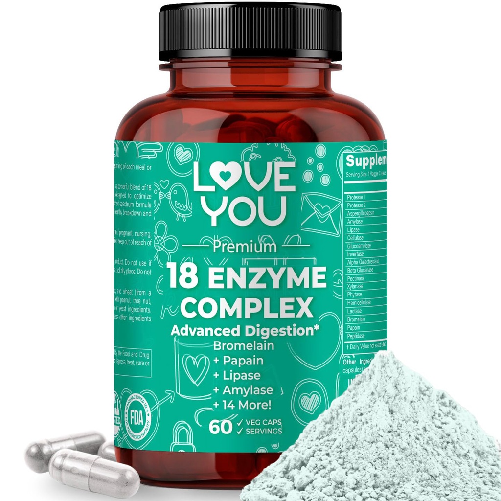 Love You 18 Enzyme Complex – Enzymes digestifs à base végétale pour les femmes & les hommes