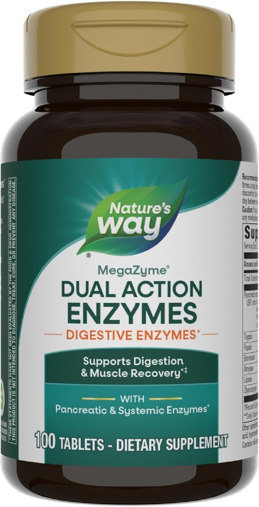 La nature Mega-Zyme, les enzymes pancréatiques et systémiques*, soulage la douleur musculaire occasionnelle en raison de la suractivité et de l'exercice,* le soutien digestif*, 100 comprimés (paquetage mai Vary)