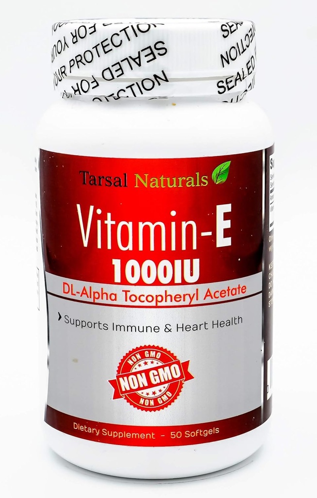 Vitamine E 1000 UI 50 Capsules Softgel Naturals Support Over All Health Énergie Santé Activité physique Fabriqué aux États-Unis Sans gluten FDA Installation enregistrée cGMP Non OGM