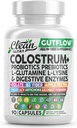 Clean Nutraceuticals Colostrum Supplement Capsules Probiotics Pills Prebiotics, L-Glutamine, Digestive Enzymes, Folate, Fiber, ACV, Turmeric, Apple Pectin and Turmeric Pills
