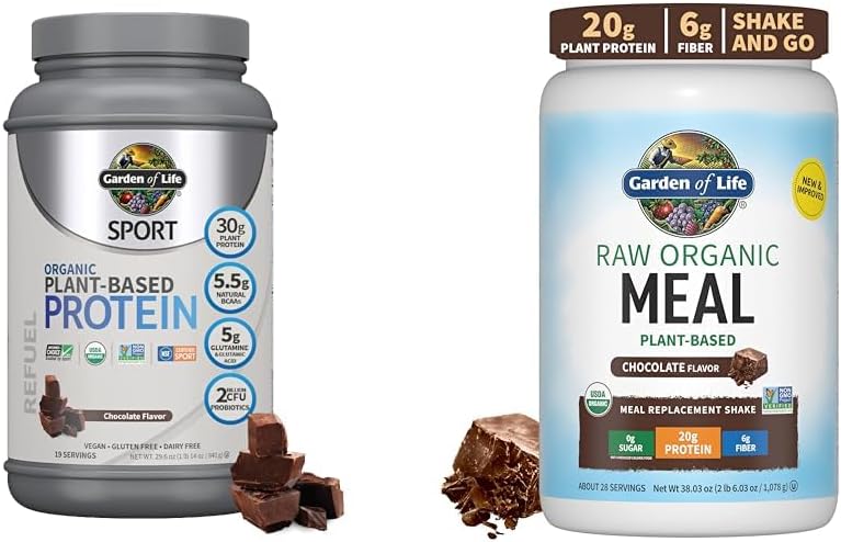 Garden of Life Bio Vegan Sport Protéines Poudre, Chocolat - Probiotiques et substitut de repas bio cru Shakes