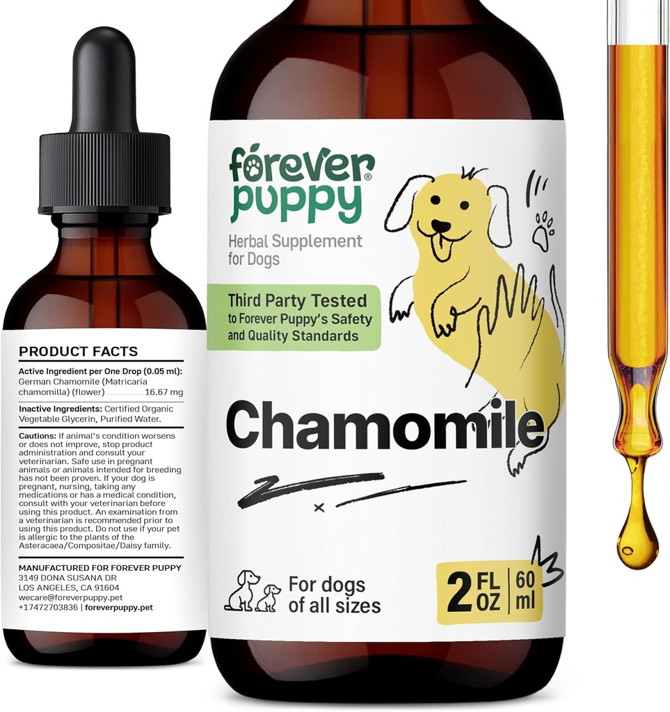 Forever Puppy Chamomile Drops for Dogs - Liquid Chamomile Extract for Gas Relief & Gut Cleanse Support - Digestive Health Liquid Supplement for Dogs of All Breeds & Sizes - 2 oz